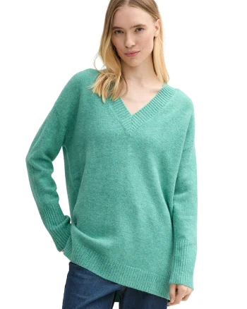 Pulover lejer cu maneci cazute, Verde deschis