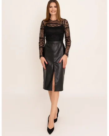 Rochie cu model 2 in 1 si garnituri din dantela Myra, Negru