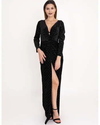 Rochie petrecuta din catifea cu strasuri Onyx, Negru