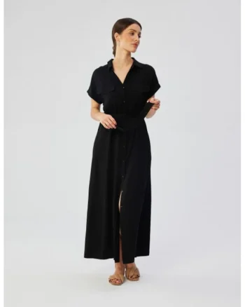 Rochie maxi din vascoza cu maneci scurte,, Negru