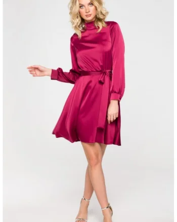 Rochie evazata cu maneci bufante,, Rosu