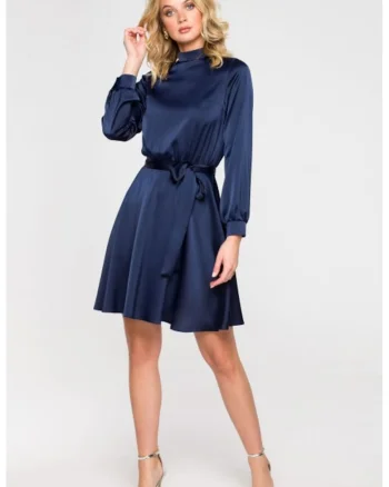 Rochie evazata cu maneci bufante,, Albastru