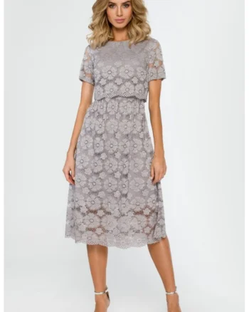 Rochie midi din dantela,, Gri