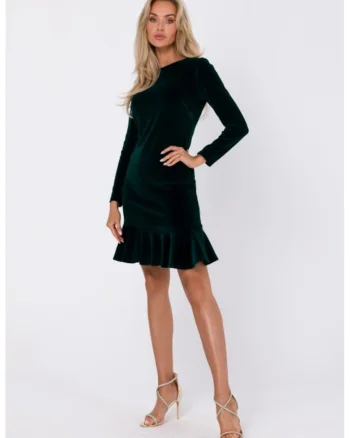 Rochie din velur cu volan,, Verde
