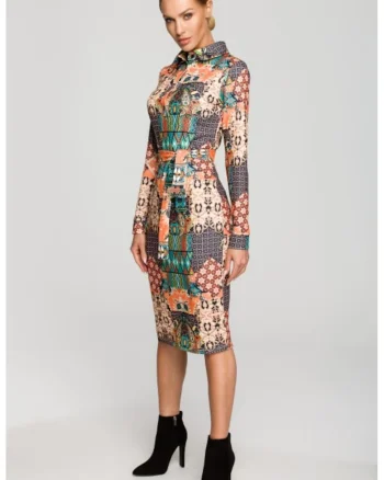 Rochie midi cu guler,, Multicolor
