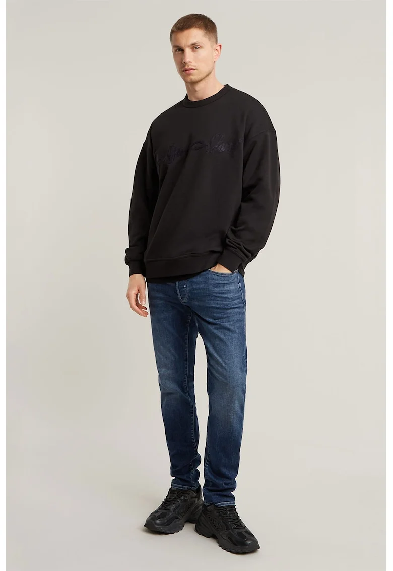 Bluza de trening lejera cu aplicatie logo, Negru