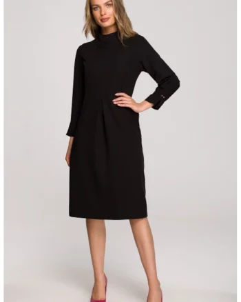 Rochie midi cu guler inalt,, Negru