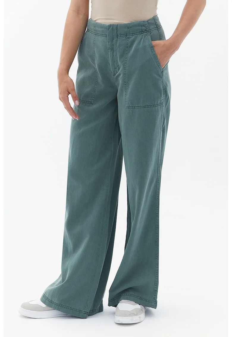 Pantaloni cu croiala ampla si talie medie, Verde