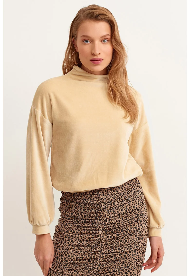 Bluza de trening din amestec de modal cu decolteu la baza gatului, Bej