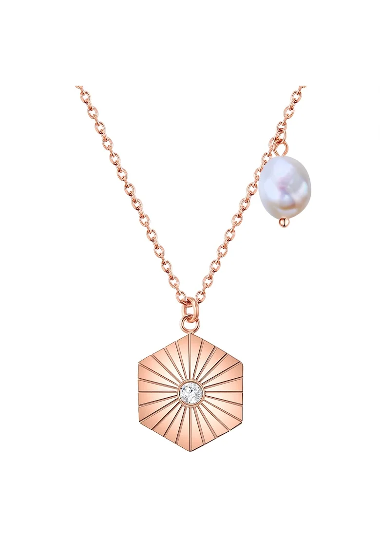 Pandantiv placat cu aur de 14K si decorat cu cristal si perla, Auriu rose