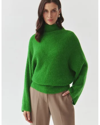 Pulover lejer cu guler inalt, Verde