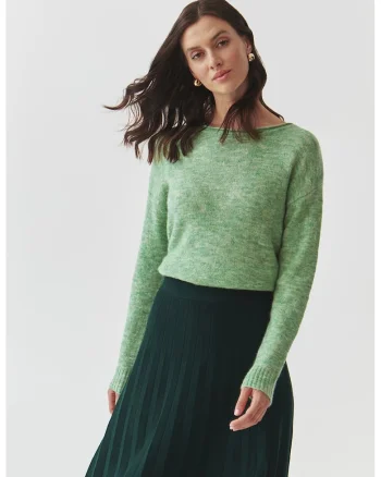 Pulover din amestec de lana cu decolteu rotund, Verde melange
