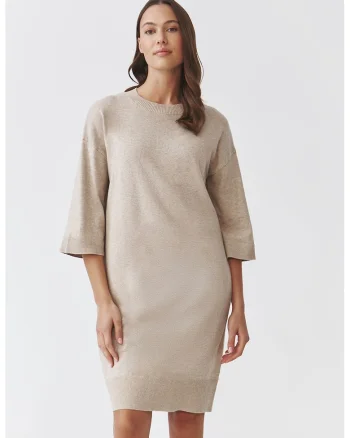 Rochie-pulover cu mansete striate, Bej