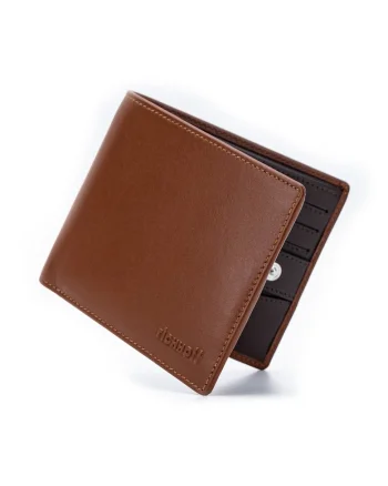 Portofel modern slim clasic barbati,  protectie RFID, piele naturala premium, Maro cognac