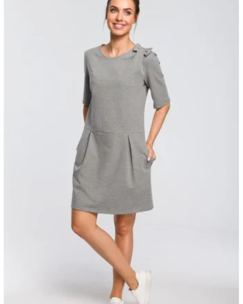 Rochie simpla cu funda pe umar,, Gri