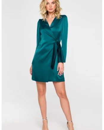 Rochie cu croiala petrecuta cu maneca lunga,, Verde
