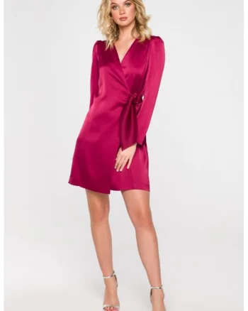 Rochie cu croiala petrecuta cu maneca lunga,, Rosu