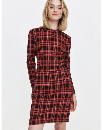 Rochie in carouri cu buzunare laterale, Rosu/Negru stins