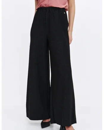 Pantaloni din lurex cu croiala ampla si banda elastica in talie, Negru