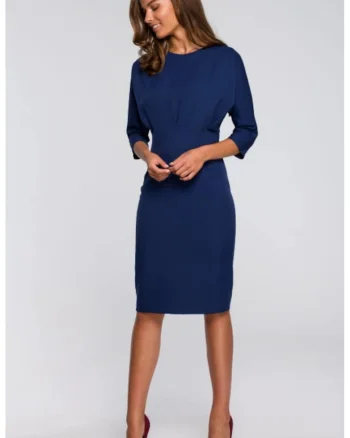 Rochie creion midi cu maneci 3/4,, Albastru