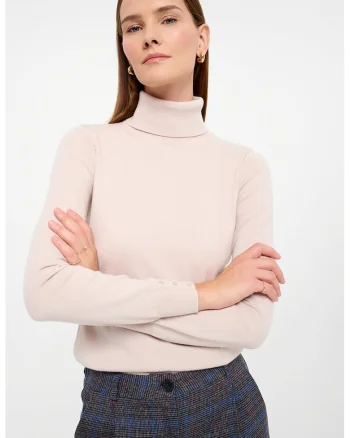Pulover slim fit cu guler inalt, Bej