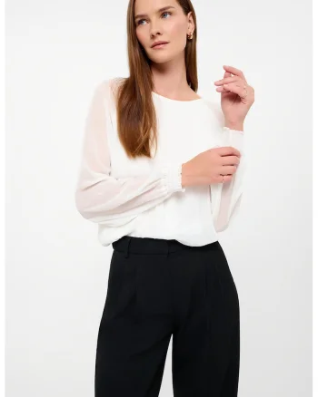 Bluza cu maneci de plasa, Alb optic