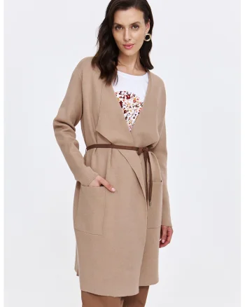 Cardigan fara inchidere cu buzunare, Bej