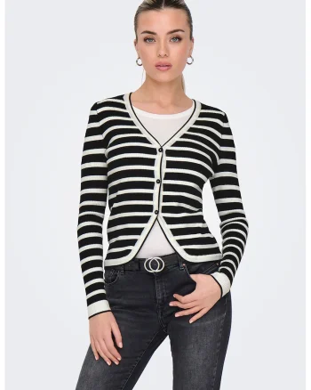 Cardigan cu dungi, Negru/Alb optic