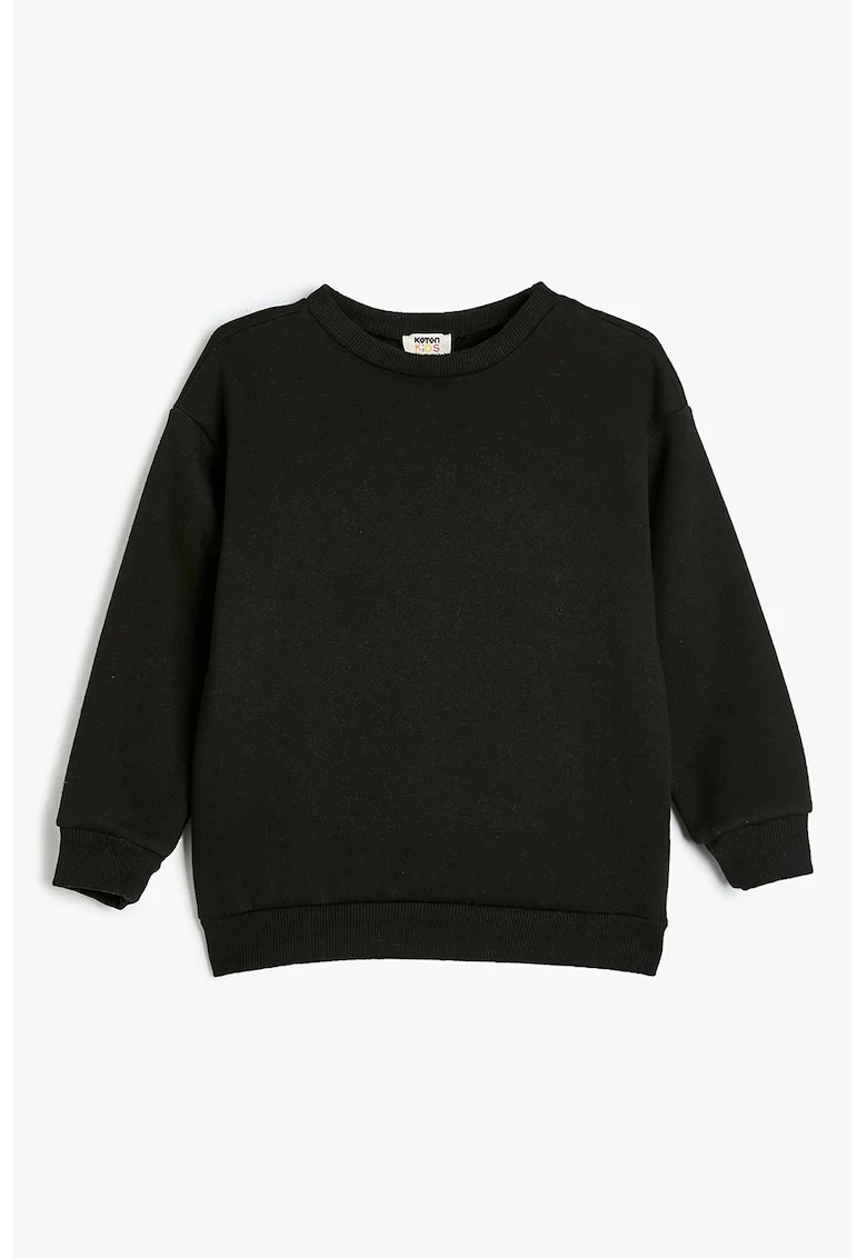 Bluza de trening cu decolteu la baza gatului si model uni, Negru