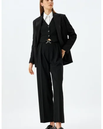 Pantaloni crop cu talie inalta, Negru