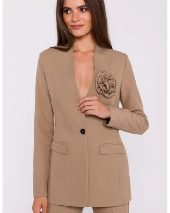 Sacou elegant de dama, fara guler,  Bej