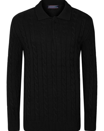 Pulover polo cu model torsade, Negru