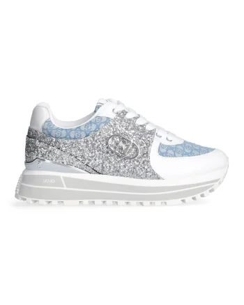 Pantofi sport stralucitori cu model monograma, Albastru/Argintiu