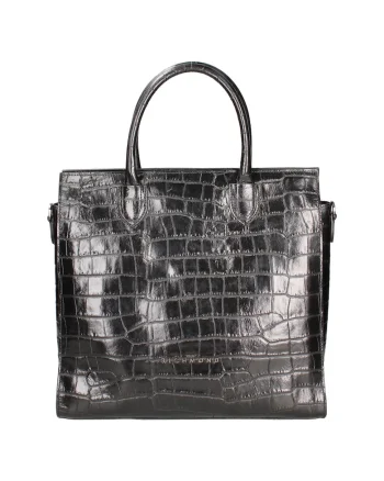 Geanta tote din piele cu aspect de piele de crocodil, Negru