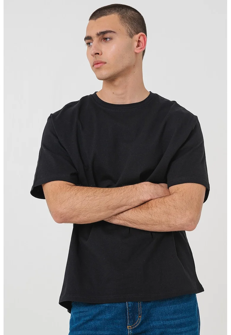 Tricou lejer din bumbac cu imprimeu grafic pe partea din spate, Negru/Albastru prafuit