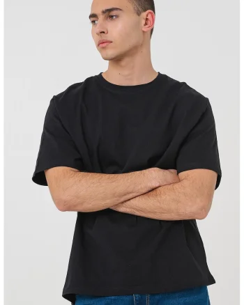 Tricou lejer din bumbac cu imprimeu grafic pe partea din spate, Negru/Albastru prafuit