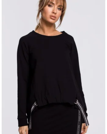 Bluza cu catarame si benzi decorative,  Negru