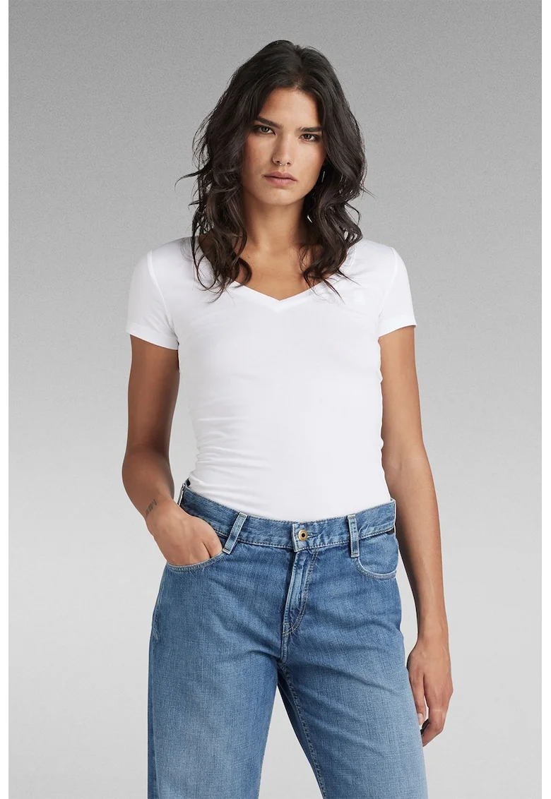 Tricou slim fit din amestec de bumbac organic, Alb