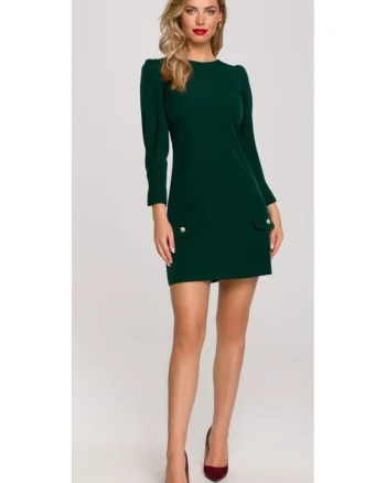 Rochie Dama, Trapez, Poliester/Bumbac - 65787, Verde