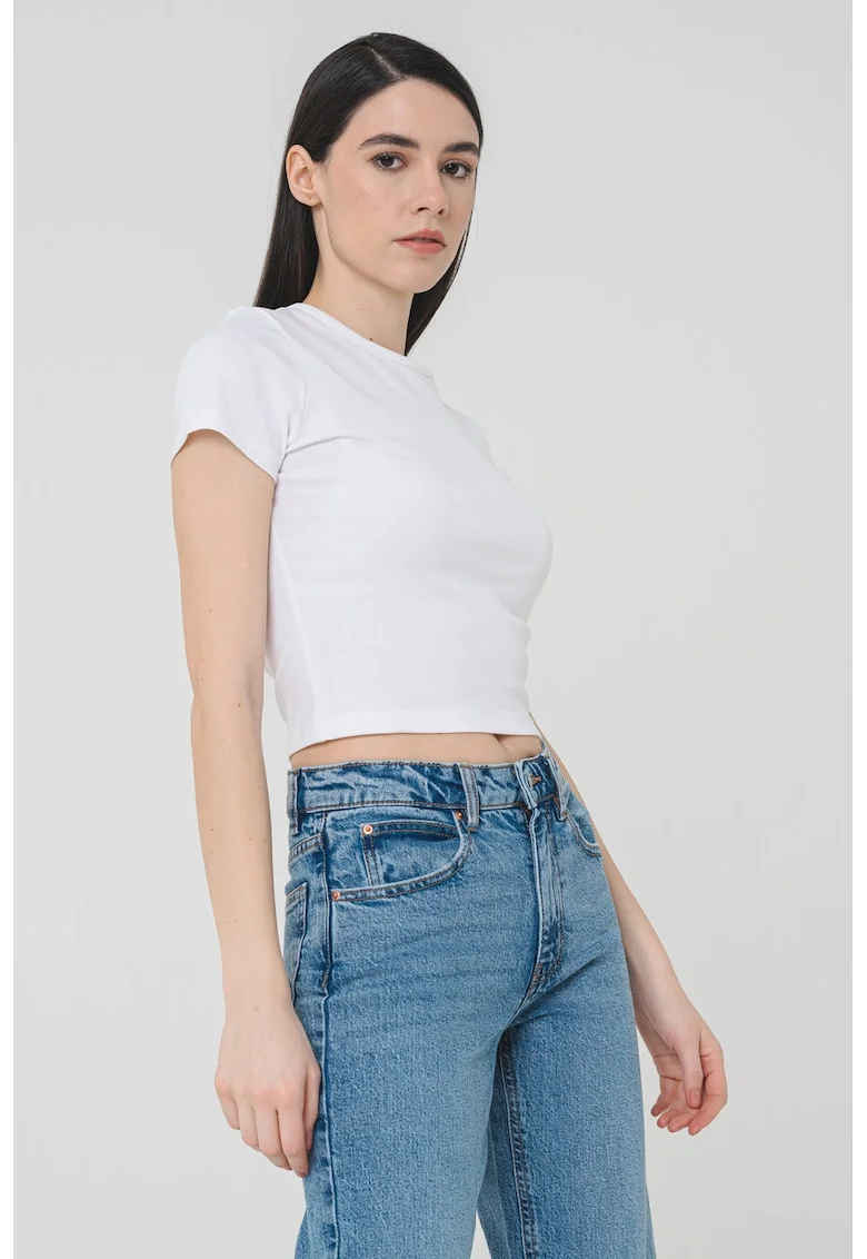 Tricou cu decolteu la baza gatului, Alb optic