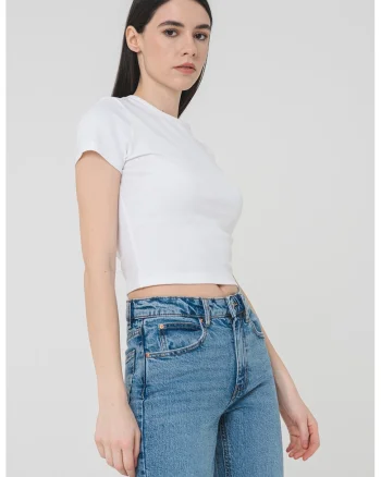 Tricou cu decolteu la baza gatului, Alb optic