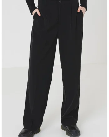 Pantaloni cu croiala ampla si buzunare laterale, Negru
