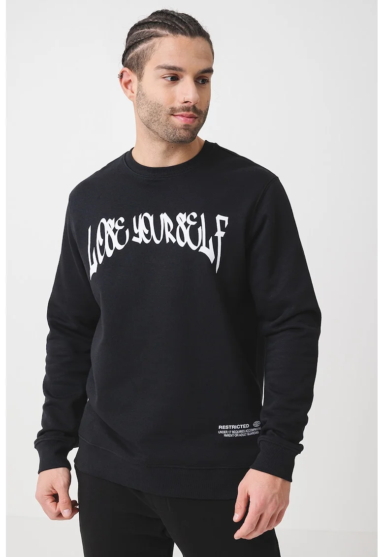 Bluza de trening cu model grafic pe spate Eminem, Alb/Negru