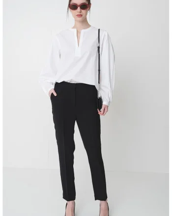 Bluza de bumbac organic cu decolteu in V, Alb