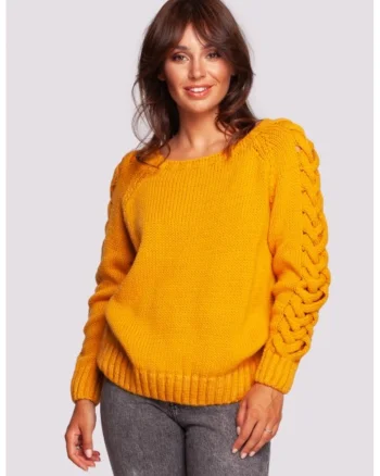 Pulover cu model impletit pe maneci,  Galben sofran