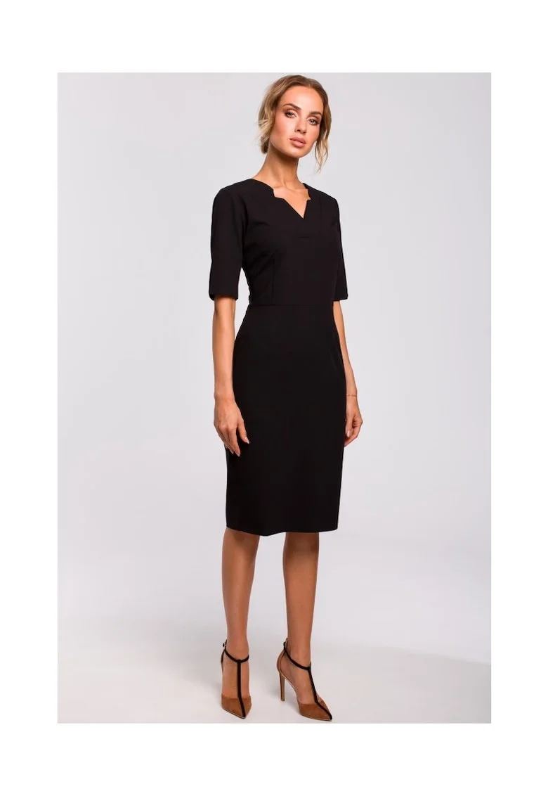 Rochie de dama, Cu maneca, Poliester, Viscoza, Bej1`2, Negru