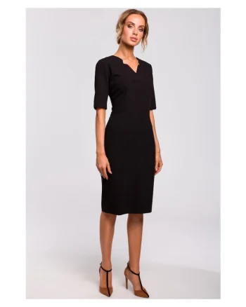 Rochie de dama, Cu maneca, Poliester, Viscoza, Bej1`2, Negru