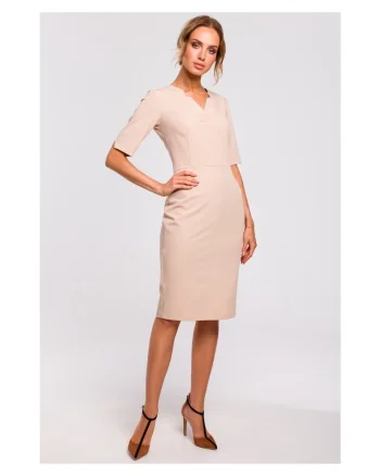 Rochie de dama, Cu maneca, Poliester, Viscoza, Bej1`2, Bej
