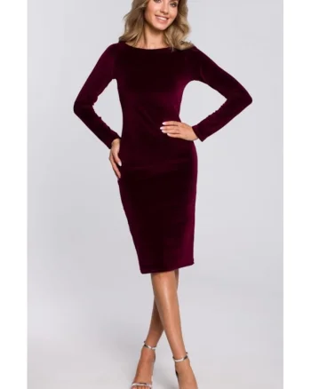 Rochie creion din velur, Visiniu