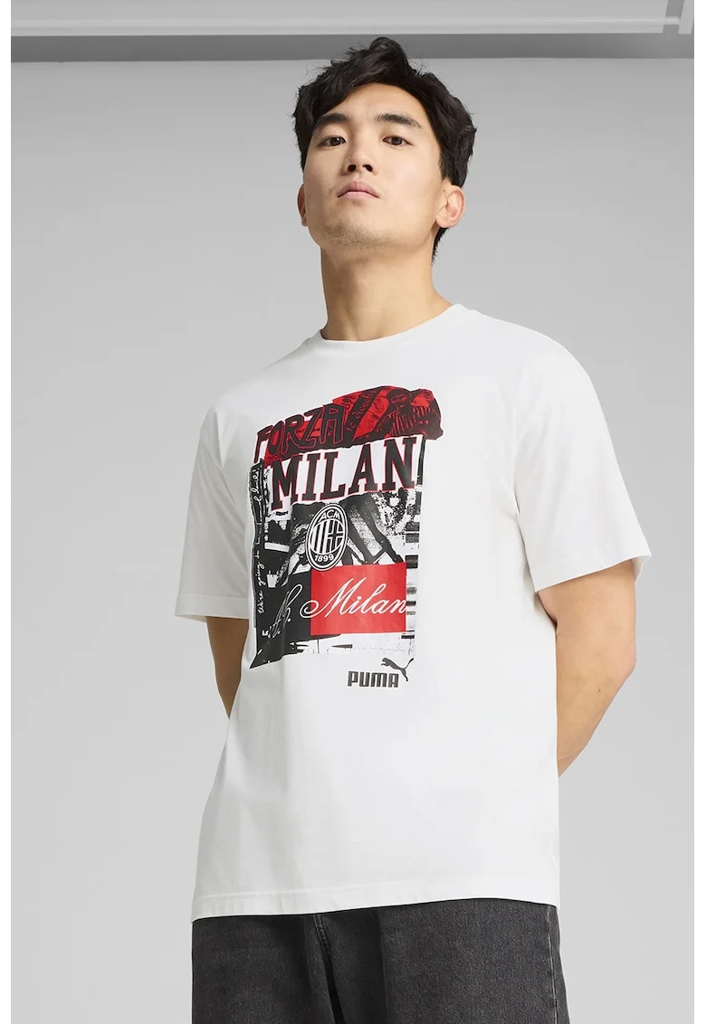 Tricou cu imprimeu si decolteu la baza gatului, Rosu/Negru/Alb optic